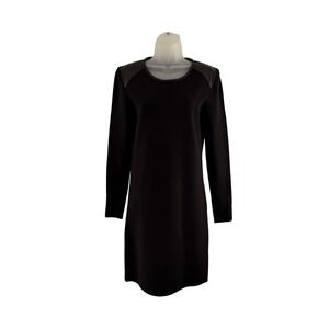J Brand Dress Womens Large Black‎ Wool Leather Shoulder Long Sleeve JW175W8965